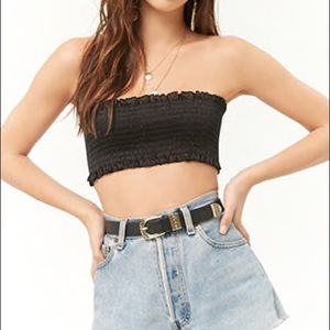 Forever 21 Black Elastic Bandeau Crop Top